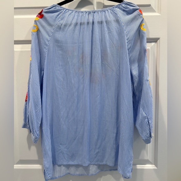 Artisan NY 3/4 sleeve, blue white striped multicolor, floral detail - Picture 3 of 5